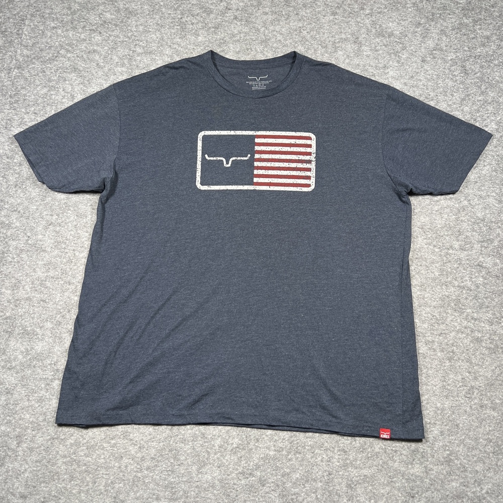 Kimes Ranch Shirt Mens 2XL Blue Short Sleeve Crewneck Flag Casual Relax Country